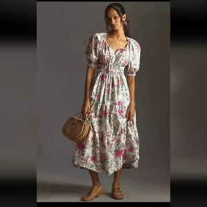 Anthropologie The Somerset Floral Puff Dress M Petite